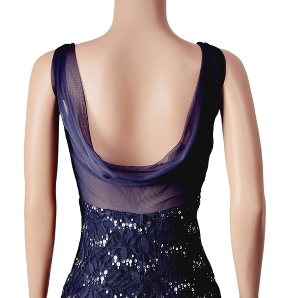 B. Darlin Blue Formal Deep V Sheer Back Maxi Sequin Dress Size: 1/2 - Picture 7 of 13
